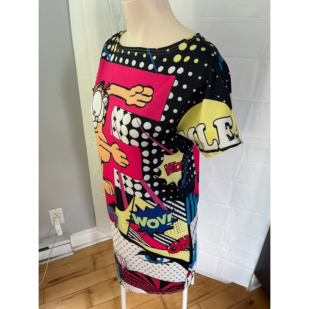 Garfield Comic Pop Art Mini Dress Short Sleeve Graphic Print Multicolor Retro
